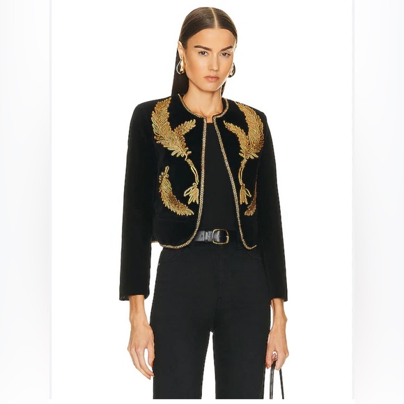 Nili Lotan Patsy Gold Embroidered  Jacket Black Velvet Floral Size XS /O EUC - Picture 10 of 11